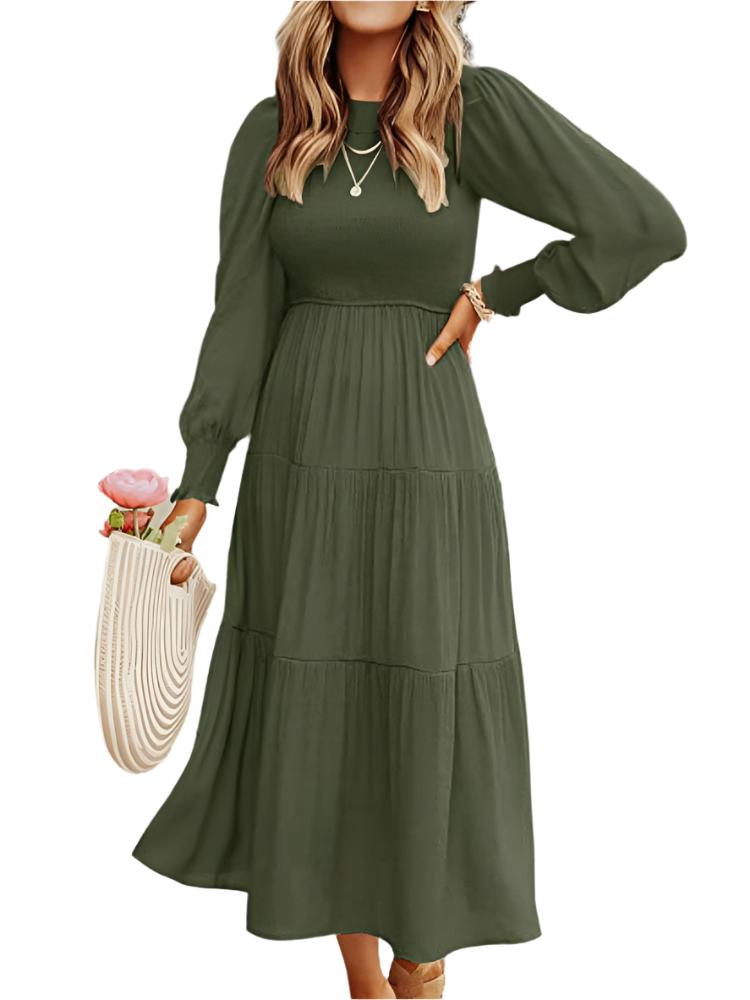 Midi Dress Long Sleeve Plain Charm