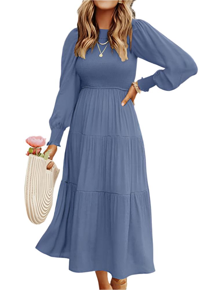 Midi Dress Long Sleeve Plain Charm