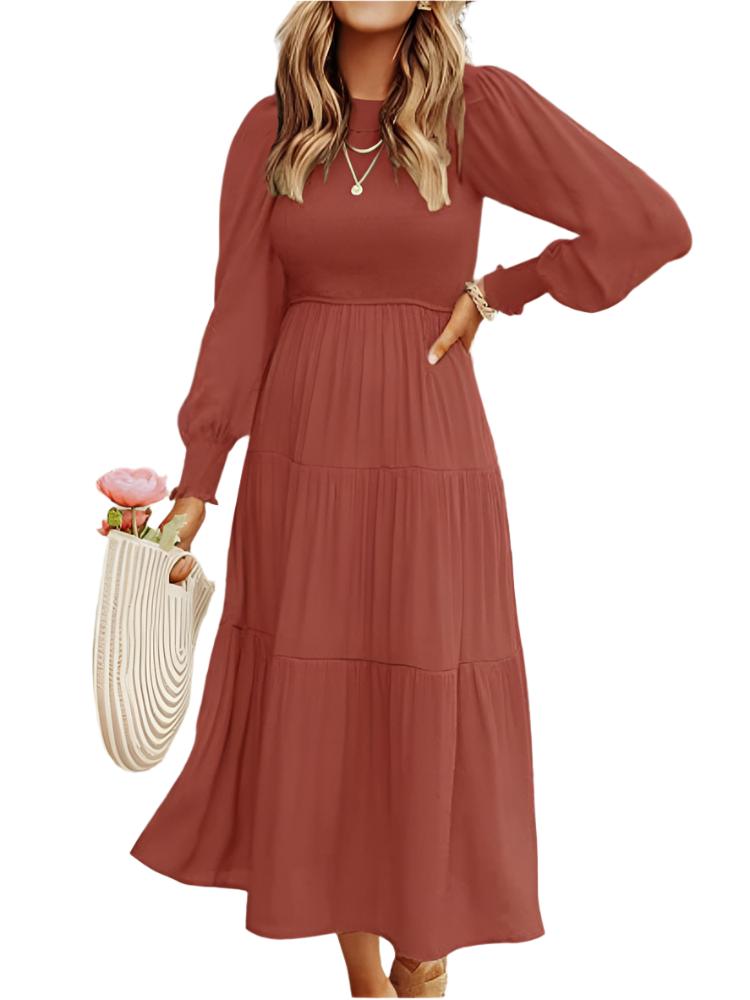 Midi Dress Long Sleeve Plain Charm