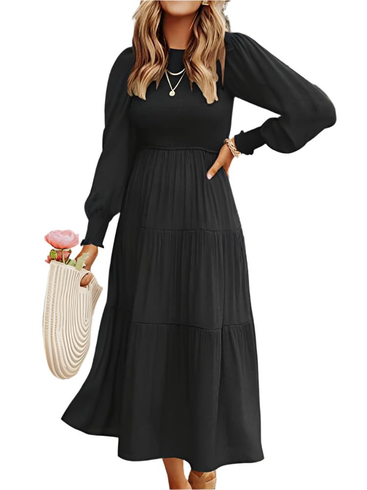 Midi Dress Long Sleeve Plain Charm